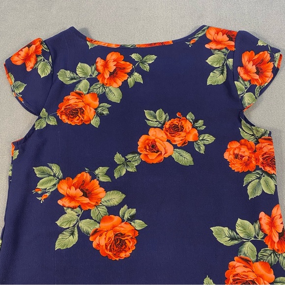 DNA Couture Women’s navy & orange Floral blouse, V-neck, cap sleeves, size S - Picture 4 of 8